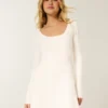 Tie Back Babydoll Sweater Mini Dress Tie Back Babydoll Sweater Mini Dress