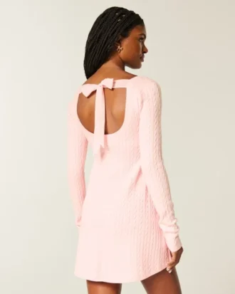 Tie Back Babydoll Sweater Mini Dress Tie Back Babydoll Sweater Mini Dress