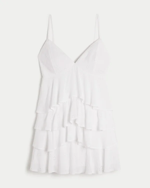 V-kaula-aukkoinen röyhelöinen babydoll-minimekko V-kaula-aukkoinen röyhelöinen babydoll-minimekko