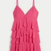 V-kaula-aukkoinen röyhelöinen babydoll-minimekko V-kaula-aukkoinen röyhelöinen babydoll-minimekko