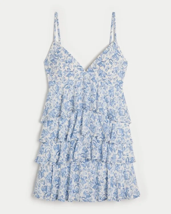 V-kaula-aukkoinen röyhelöinen babydoll-minimekko V-kaula-aukkoinen röyhelöinen babydoll-minimekko