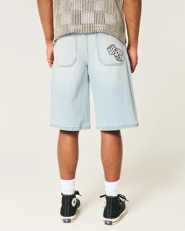 Vaaleat Dice Graphic Super Baggy -denimshortsit Vaaleat Dice Graphic Super Baggy -denimshortsit